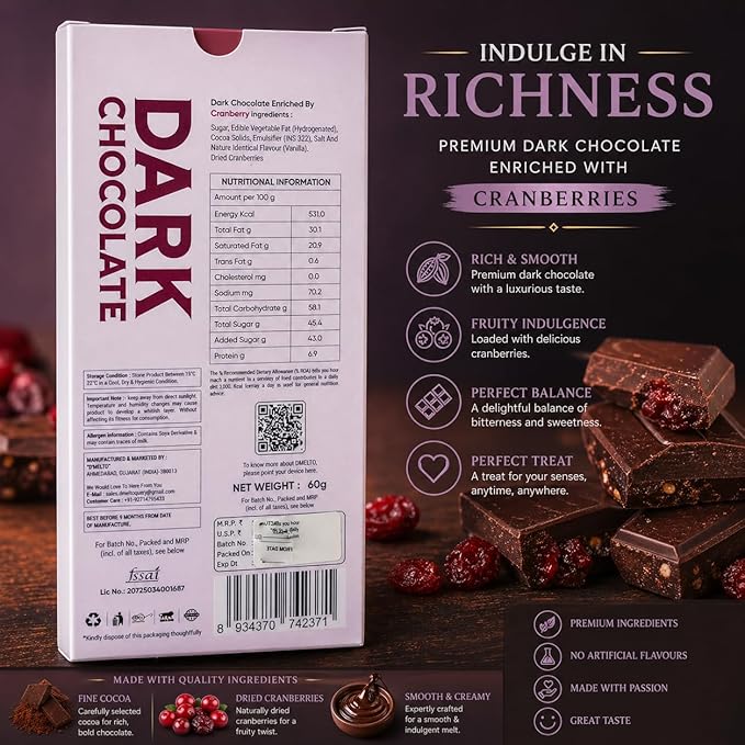 D'Melto Cranberry Dark Chocolate